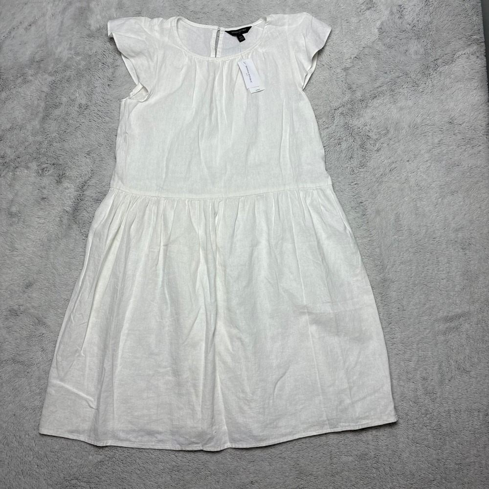 Banana Republic Flutter Sleeve Linen Blend Dress White XS Beachy Coastal Resort